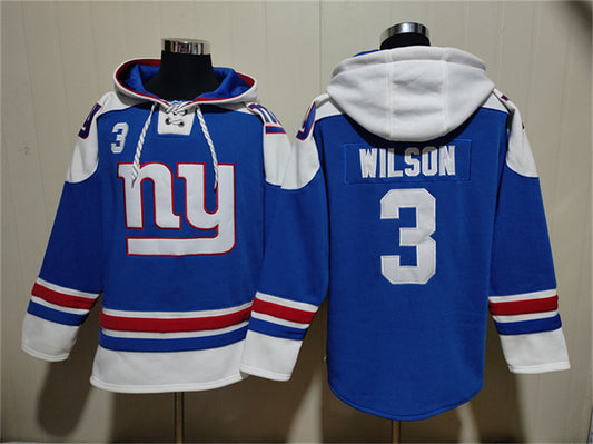 New York Giants #3 Russell Wilson Blue Ageless Must-Have Lace-Up Pullover