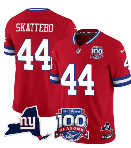 New York Giants #44 Cam Skattebo Red 2025 Draft F.U.S.E. 100th Season & State Patch