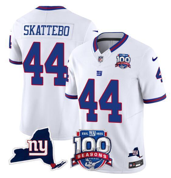 New York Giants #44 Cam Skattebo White 2025 Draft F.U.S.E. 100th Season & State