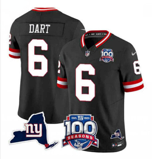 New York Giants #6 Jaxson Dart Black 2025 Draft F.U.S.E. 100th Season & State