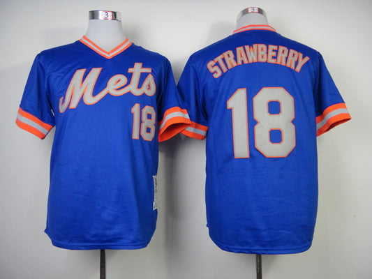 New York Mets #18 Darryl Strawberry Mets 18 Blue Pullover 1983 Retro