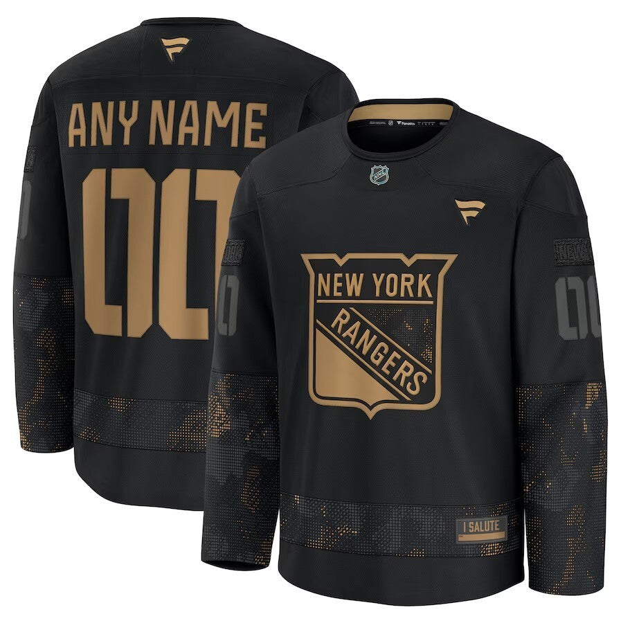 New York Rangers 2024 Military Appreciation Personalized Long Sleeve Practice Jersey - Black