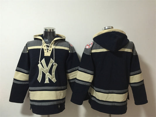 New York Yankees Blank Navy Ageless Must-Have Lace-Up Pullover Hoodie