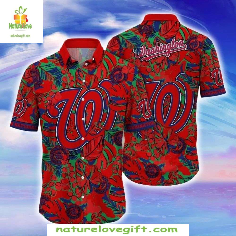 Washington Nationals Aloha Shirt Dark Floral Elegance MLB Hawaiian Shirt