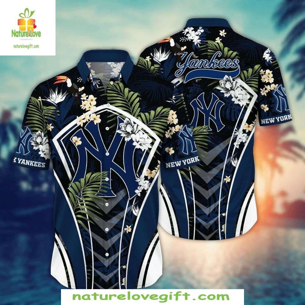 NY Yankees Hawaiian Shirt Tropical Floral MLB Baseball Apparel