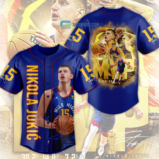 Nikola Jokic 15 NBA Finals MVP Season 2023 Blue Design Baseball Jersey