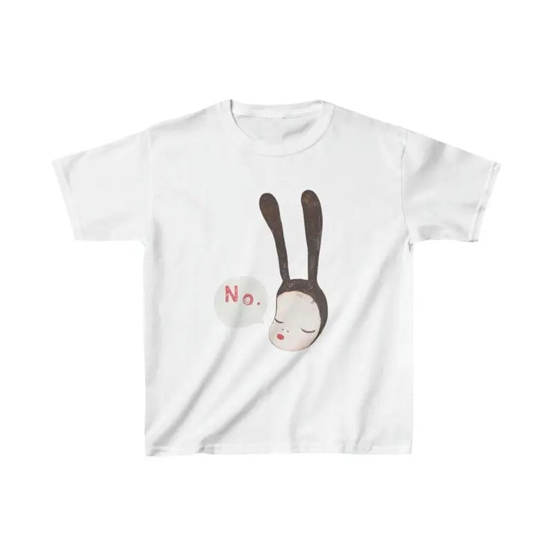 No Bunny Girl Y2K Baby Tee, Yoshitomo Nara Baby Tee, Coquette Aesthetic No Bunny Graphic Tee, Y2k Top Women Streetwear, Gothic Emo Girl Tops, Women Fitted T-Shirt, Gift For Her