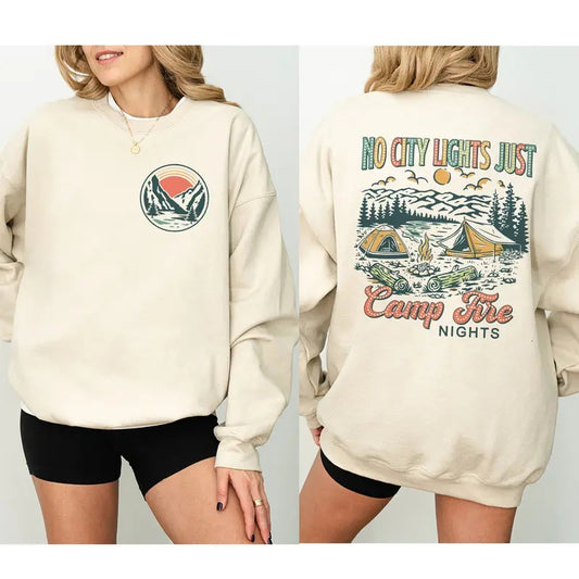 No City Lights Just Campfire Nights Sweatshirt, Camping Sweatshirt, Camping Gift, Family Camping, Girls Camping...