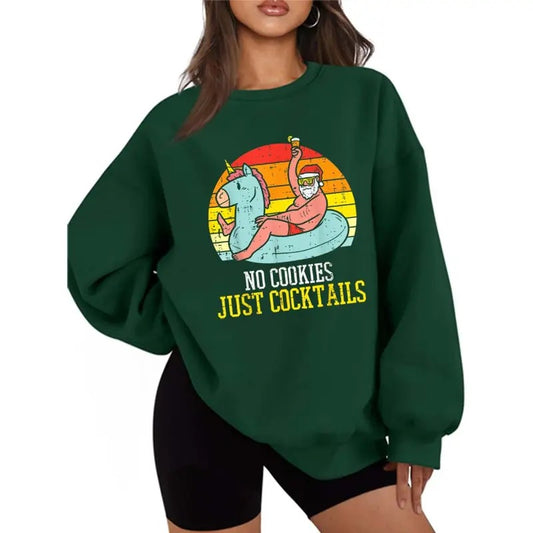 No Cookies Just Cocktails Funny Sweater Casual Street Style Fleece Crewneck Pullover Sweatshirt Tops Trendy For Women For...