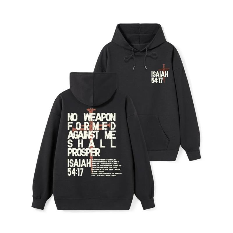 No Weapon Formed Against Me Shall Prosper Hoodie Casual Street Style Fleece Pullover Hooded Sweatshirt Tops Trendy for...