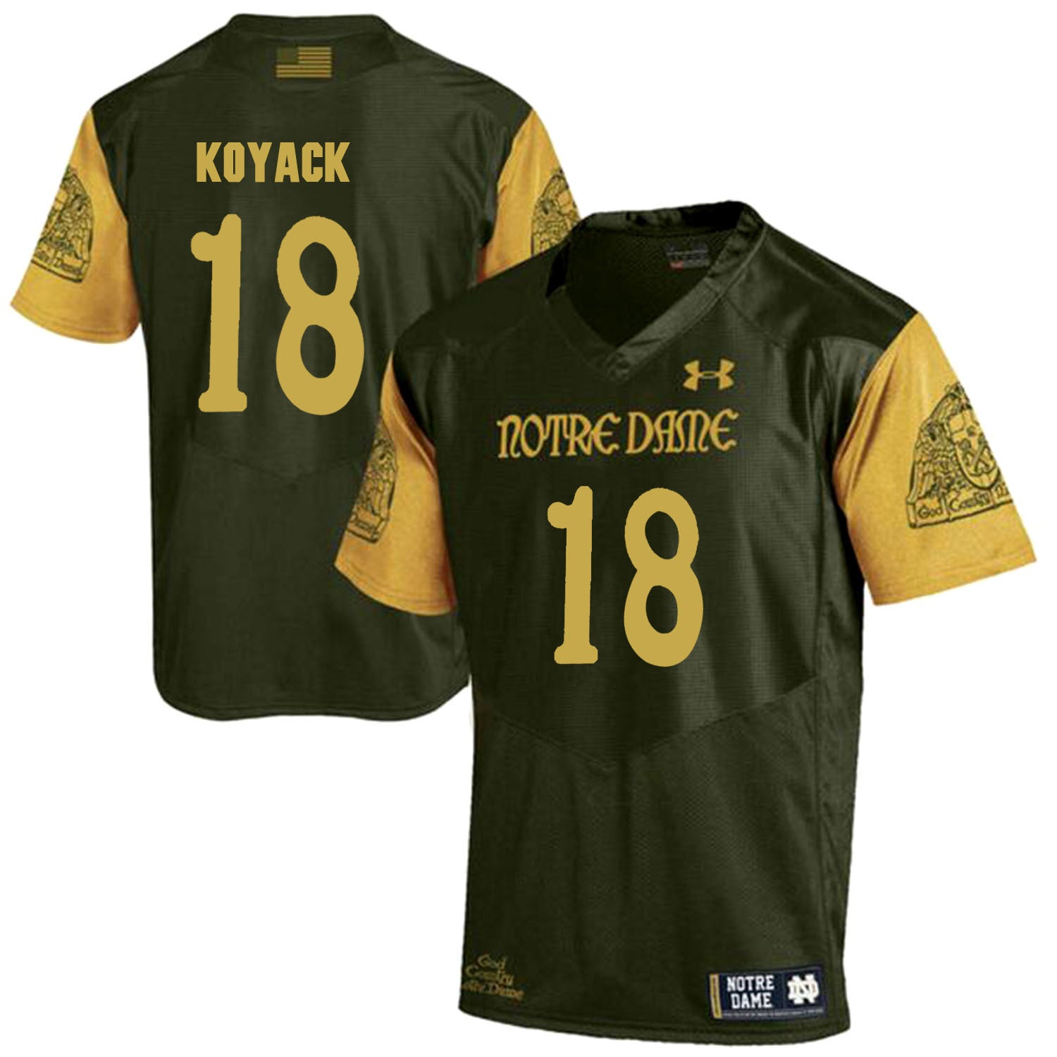Norte Dame Fighting Irish Koyack 18 Football Jersey - Olive Green