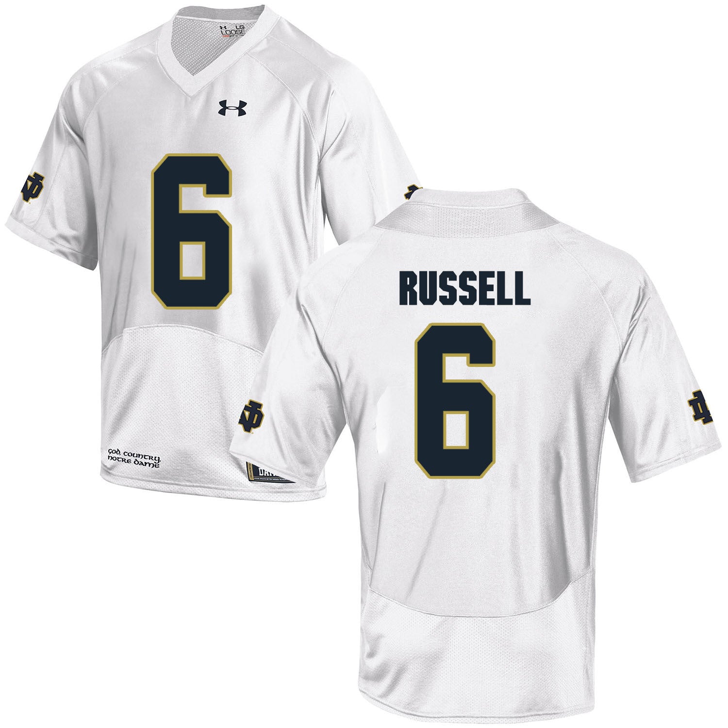 Norte Dame Fighting Irish Russell 6 Football Jersey - White