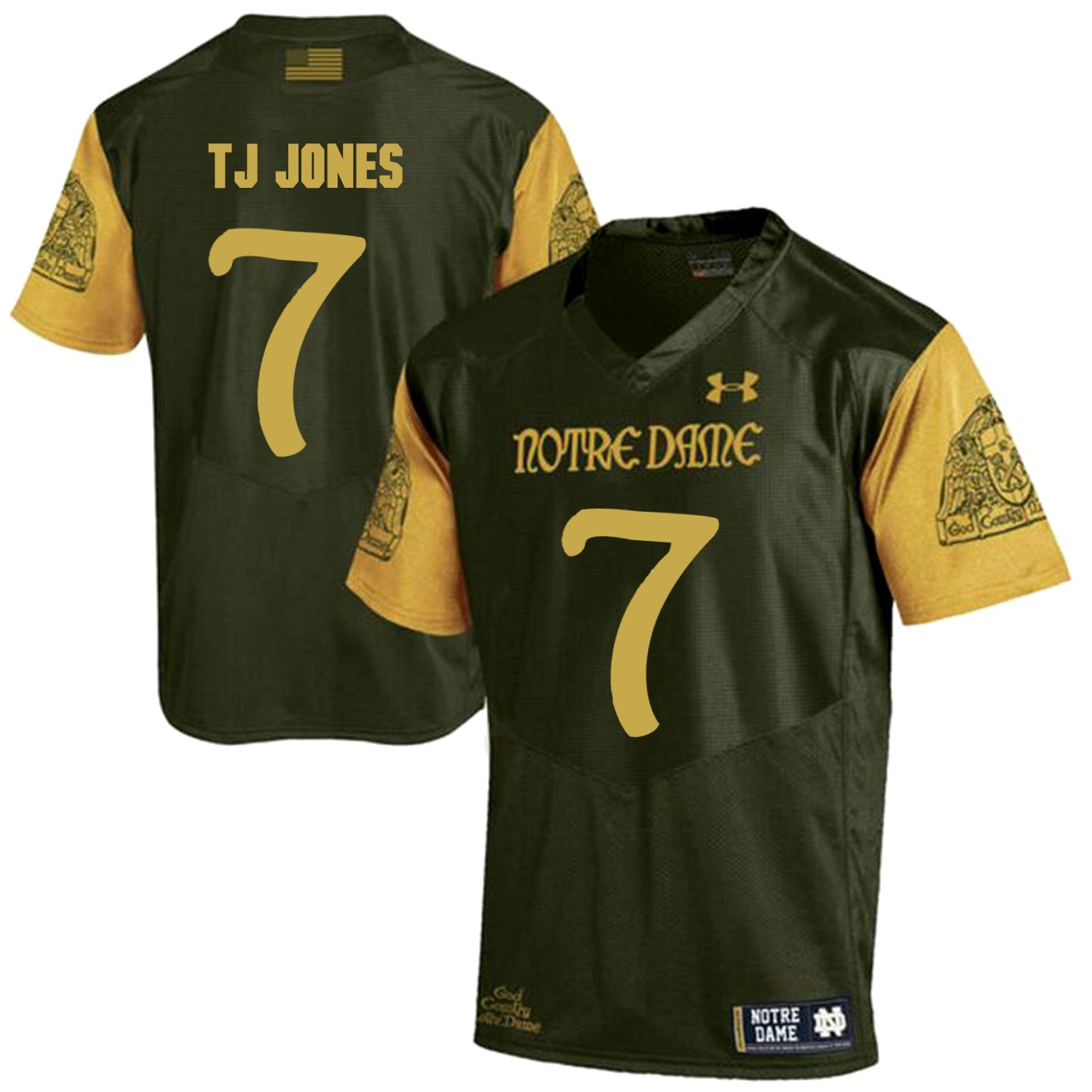 Norte Dame Fighting Irish TJ Jones 7 Football Jersey - Olive Green