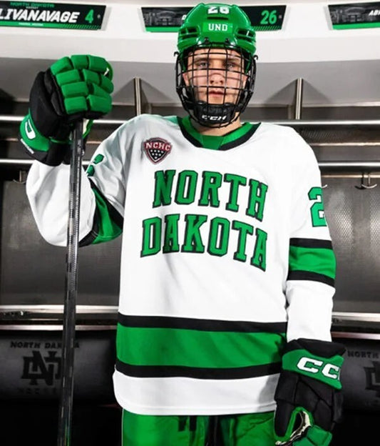 North Dakota Fighting Hawks Custom Home White 2025 North Dakota College Hockey Game Jersey