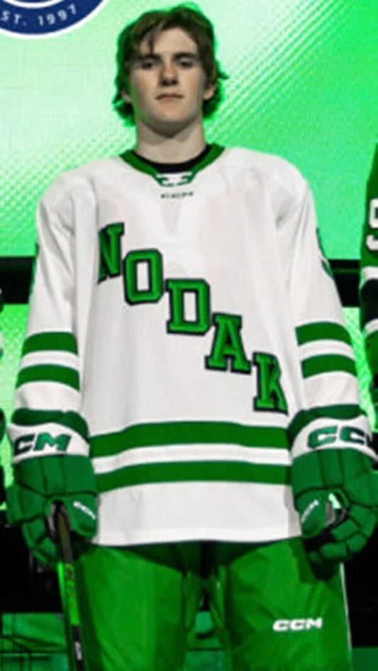 North Dakota Fighting Hawks Custom White alternate 2025 NODAK College Hockey Jersey
