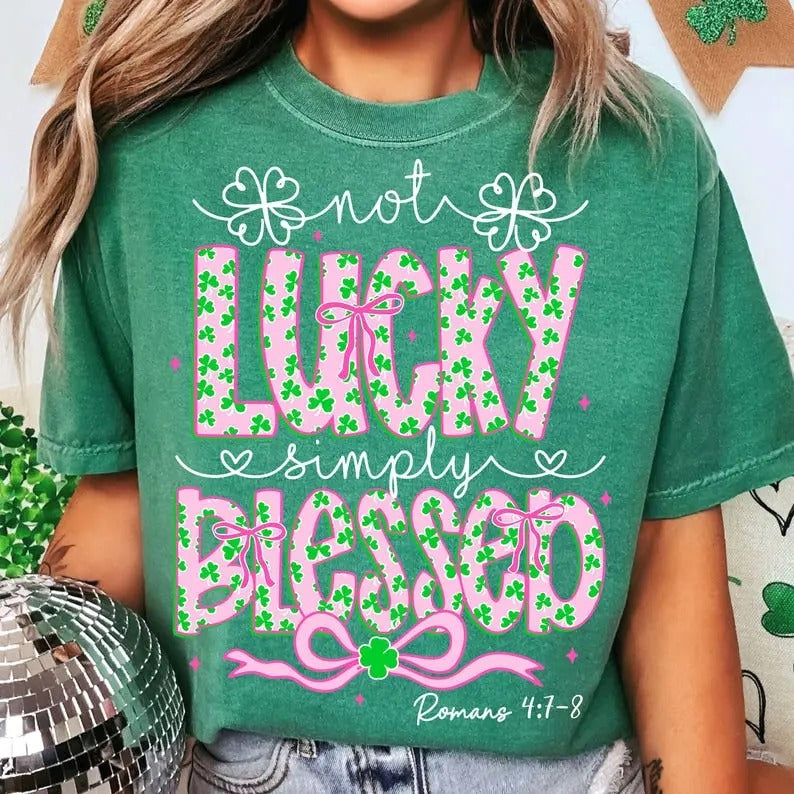 Not Lucky Simply Blessed St. Patrick's Day Coquette T-shirt, St Patricks Day Shirt, St. Patrick Tee, St Pattys Day, Retro...
