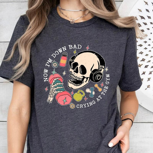 Now Im Down Bad Funny Skeleton Shirt And Sweatshirt, Music Lovers Sweater, Women Rock In Roll Hoodie, Skeleton Girl Music...