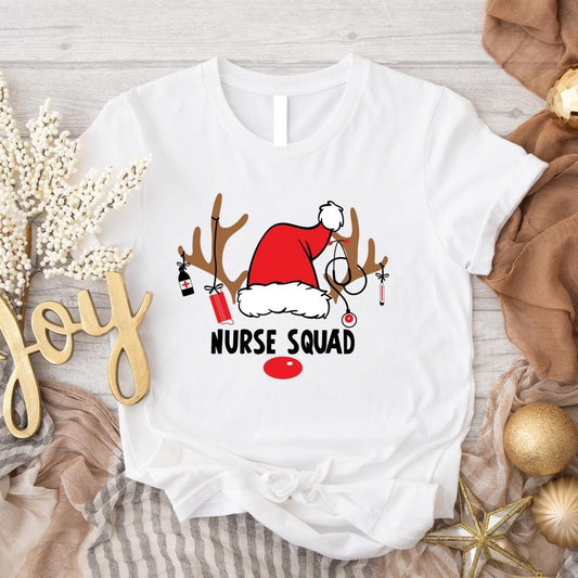Nurse Squad Christmas Shirt, Matching Christmas Nursing Tee, Reindeer Nurse T-Shirt, Nursing School Xmas Gift Tee, Nurse...