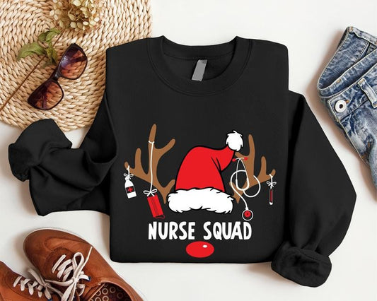 Nurse Squad Christmas Sweatshirt, Matching Christmas Nursing, Reindeer Nurse Sweater, Nursing School Xmas Gift Hoodie,...