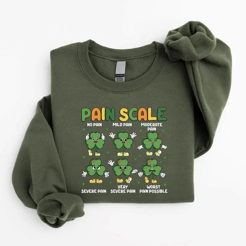 Nurse St Patrick Day Pain Scale Sweatshirt, Funny Irish Nurse Gifts, Nursing Student Shamrock T-Shirt, Healthcare Professionals Tee Classic Collar Cotton Fabric