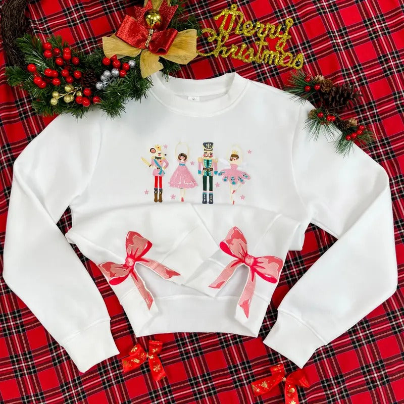 Nutcracker Ballet Side Bow Embroidery Sweatshirt, Merry Christmas Side Bow Embroidery Shirt Hoodie | InkThreadWorks.com