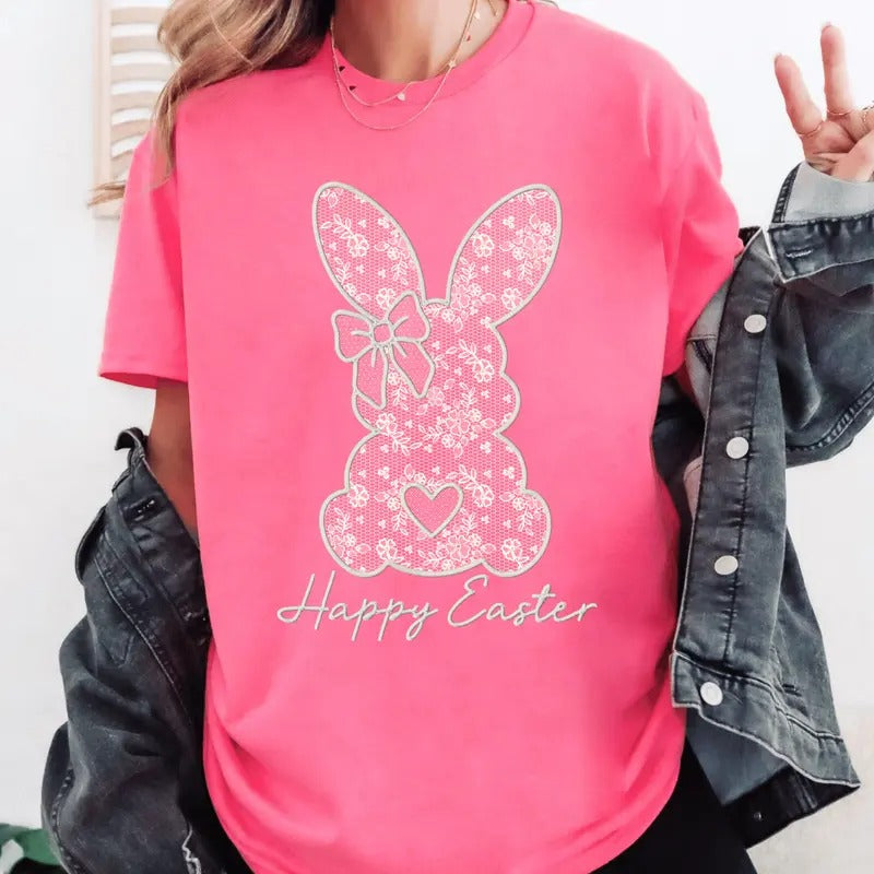 ONLY ONE Dark Grey LARGE Lace Bunny Easter Unisex Shirt Available Hoodie, Sweatshirt | InkThreadWorks.com