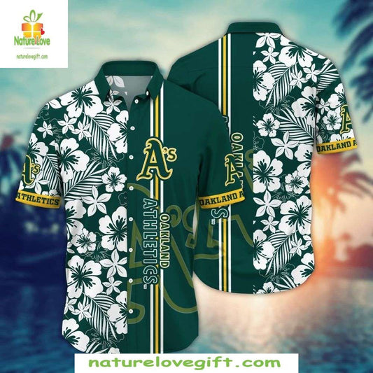 Oakland Athletics MLB Hawaiian Shirt Green White Floral Baseball Apparel