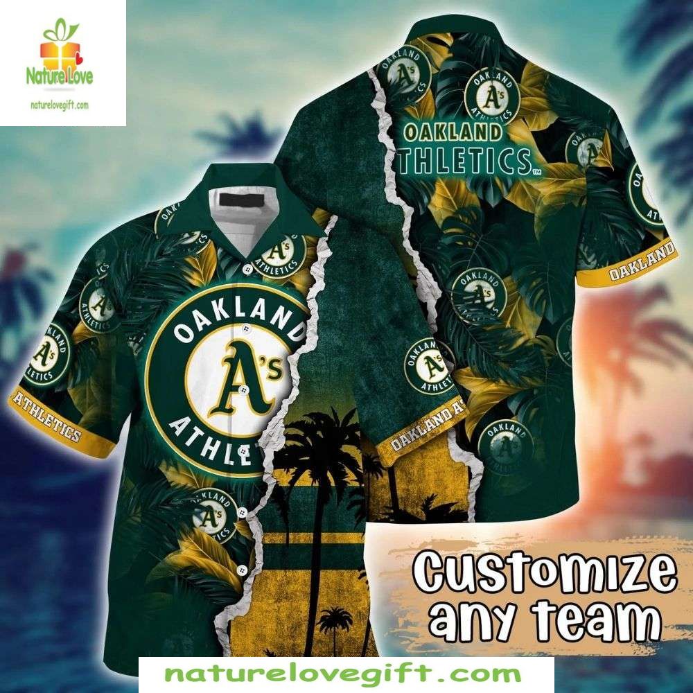 Oakland Athletics MLB Hawaiian Shirt Customizable Baseball Sunset Palm Apparel