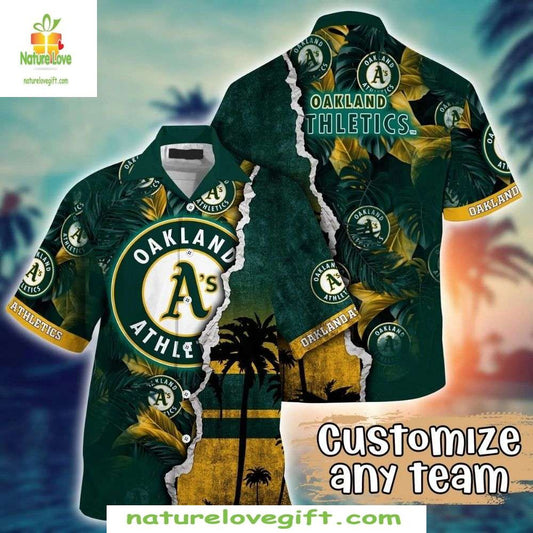 Oakland Athletics MLB Hawaiian Shirt Customizable Baseball Sunset Palm Apparel