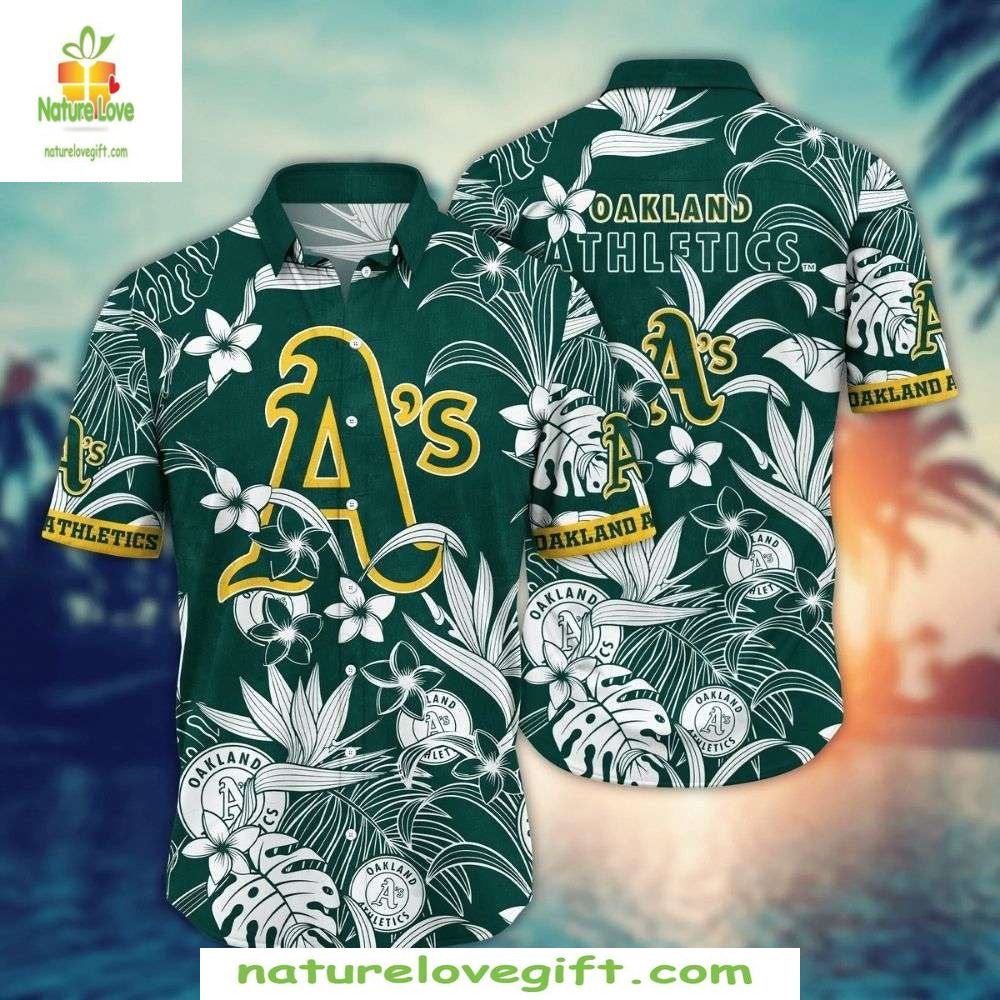 Oakland Athletics MLB Hawaiian Shirt Dark Floral Emblem Baseball Apparel