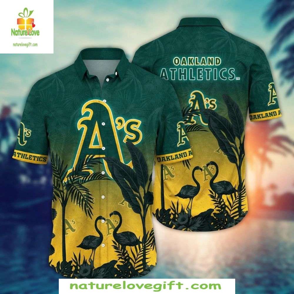 Oakland Athletics MLB Hawaiian Shirt Flamingo Sunset Green Tropical Baseball Apparel