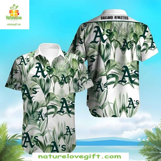 Oakland Athletics MLB Hawaiian Shirt Green Monstera Leaf Baseball Apparel