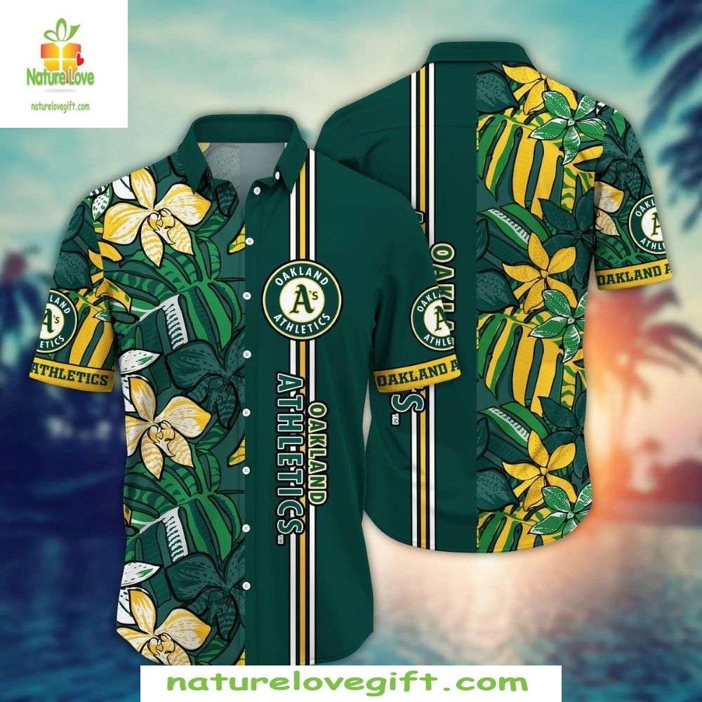 Oakland Athletics Hawaiian Shirt Vintage Palm Hibiscus Dark Green MLB