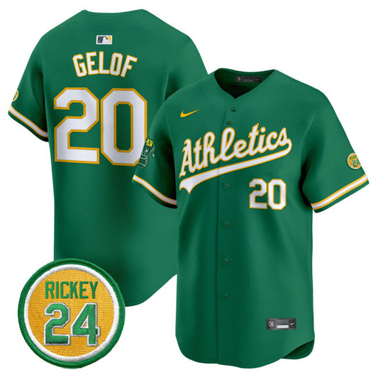 Oakland Athletics #20 Zack Gelof Green 2024 Limited With Rickey Henderson Patch