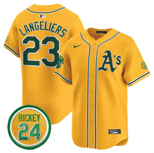 Oakland Athletics #23 Shea Langeliers Yellow 2024 Limited With Rickey Henderson