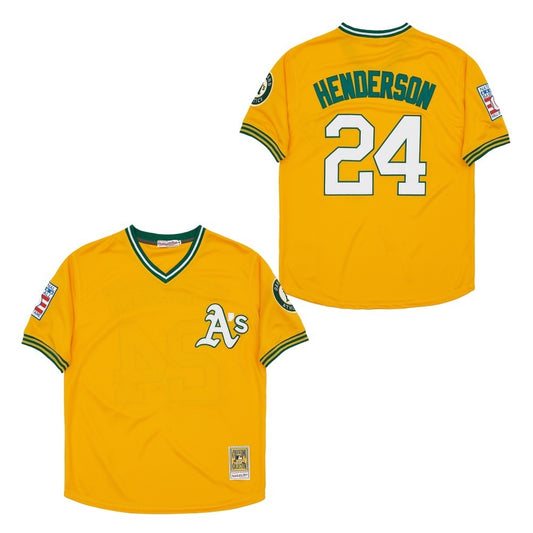 Oakland Athletics #24 Rickey Henderson Athletics Yellow 24 #