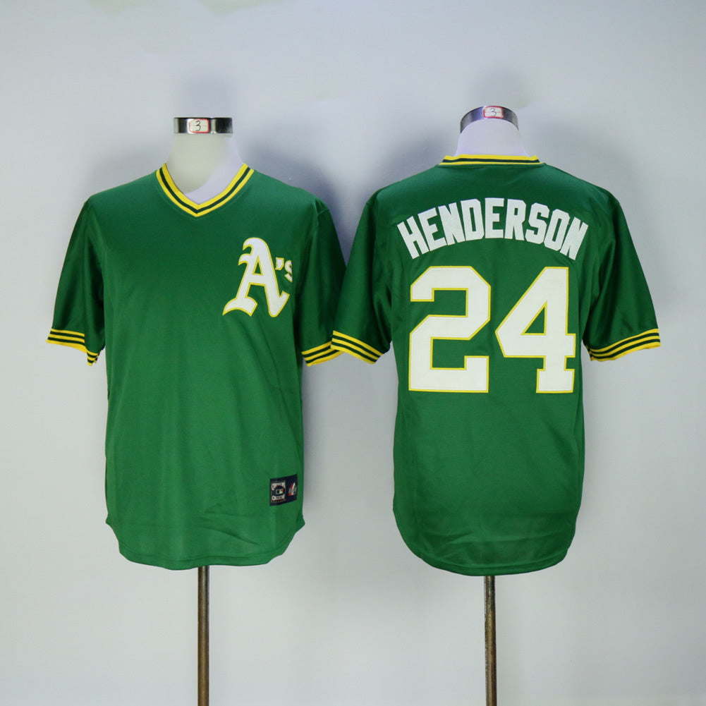 Oakland Athletics #24 Ricky Henderson Athletics 24 Green Retro Pullover