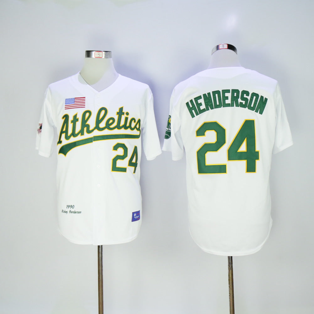 Oakland Athletics #24 Ricky Henderson Athletics 24 White Retro
