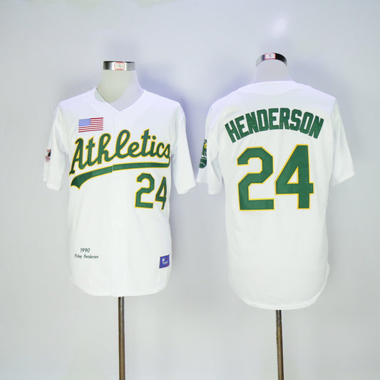 Oakland Athletics #24 Ricky Henderson Athletics 24 White Retro
