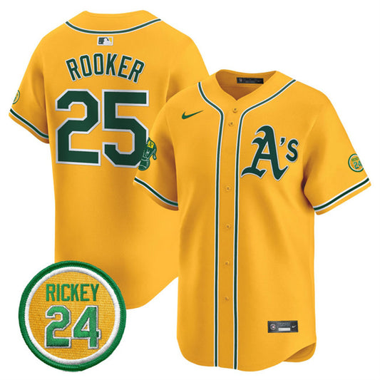 Oakland Athletics #25 Brent Rooker Yellow 2024 Limited With Rickey Henderson