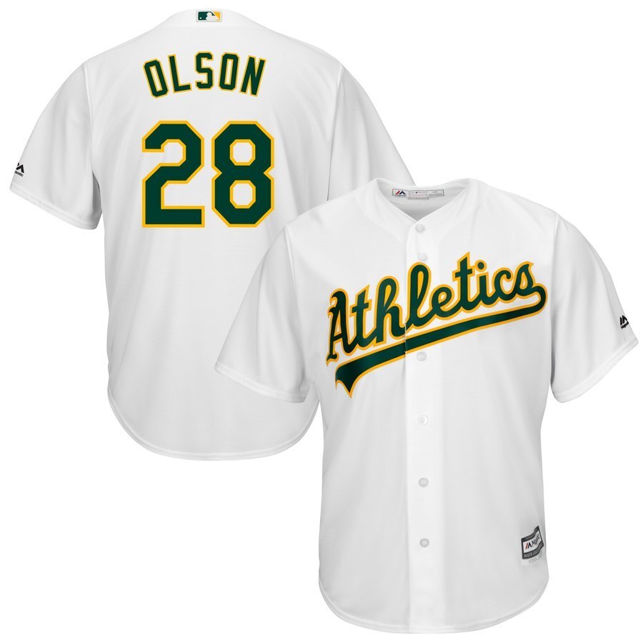 Oakland Athletics #28 Matt Olson Majestic Home Official Cool Base Player Jersey - White