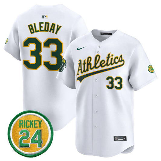Oakland Athletics #33 JJ Bleday White 2024 Home Limited With Rickey Henderson Patch