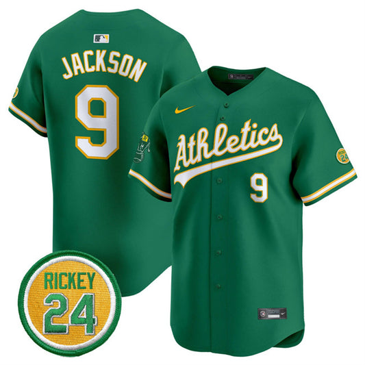 Oakland Athletics #9 Reggie Jackson Green 2024 Limited With Rickey Henderson