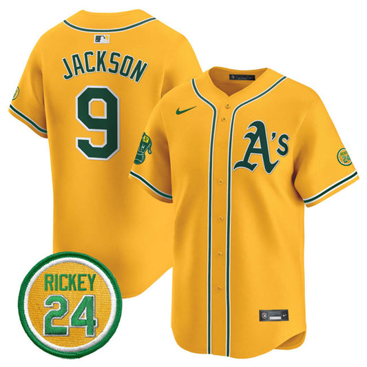 Oakland Athletics #9 Reggie Jackson Yellow 2024 Limited With Rickey Henderson