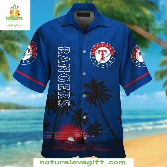 Texas Rangers Hawaiian Shirt Ocean Sunset Tropical Baseball Apparel