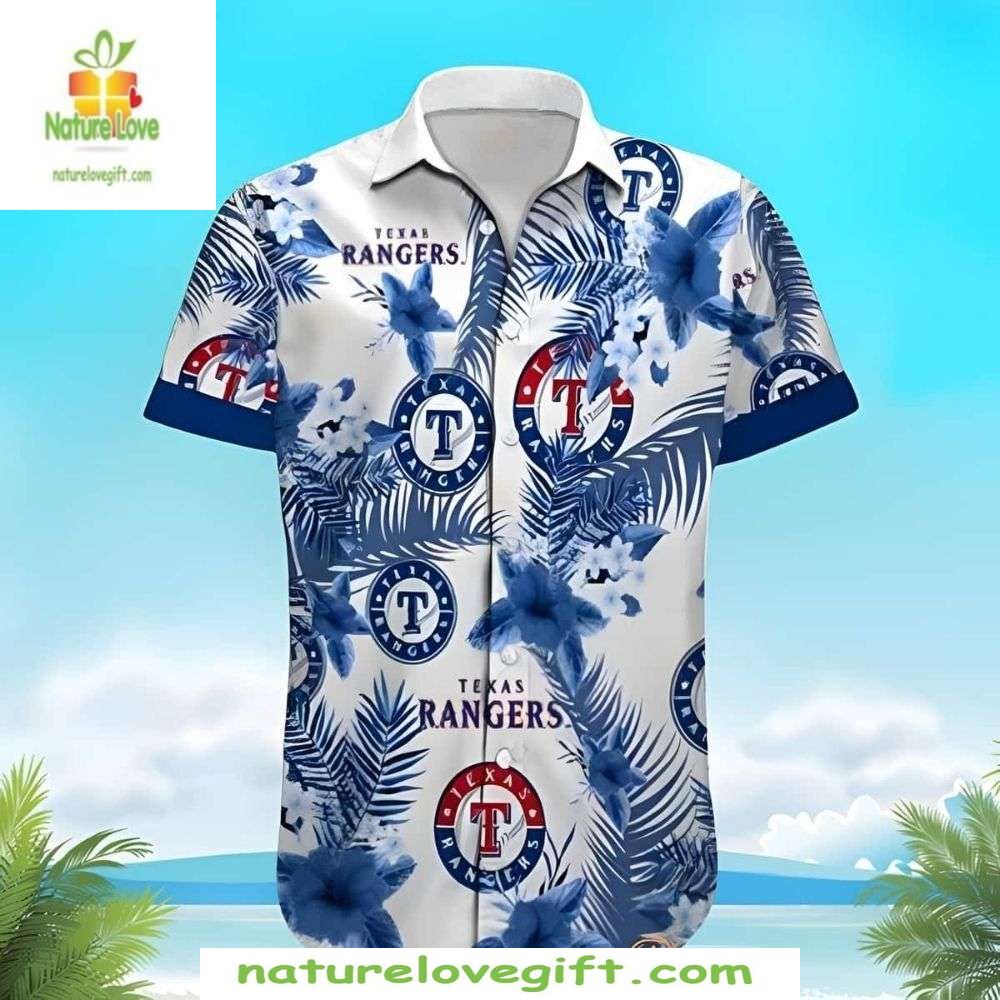 Texas Rangers Hawaiian Shirt Oceanic Blue Floral Aloha Baseball Apparel
