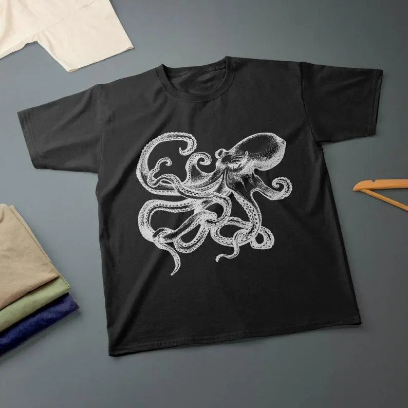 Octopus Ink Drawing Kraken T-Shirt Various Sizes & Colours Tee Made in USA Hoodie, Sweatshirt | InkThreadWorks.com