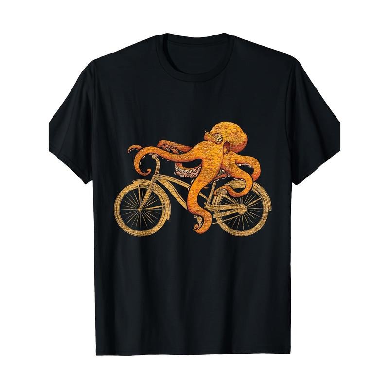 Octopus Riding Bicycle Octopus T-Shirt - Made in USA Hoodie, Sweatshirt | InkThreadWorks.com