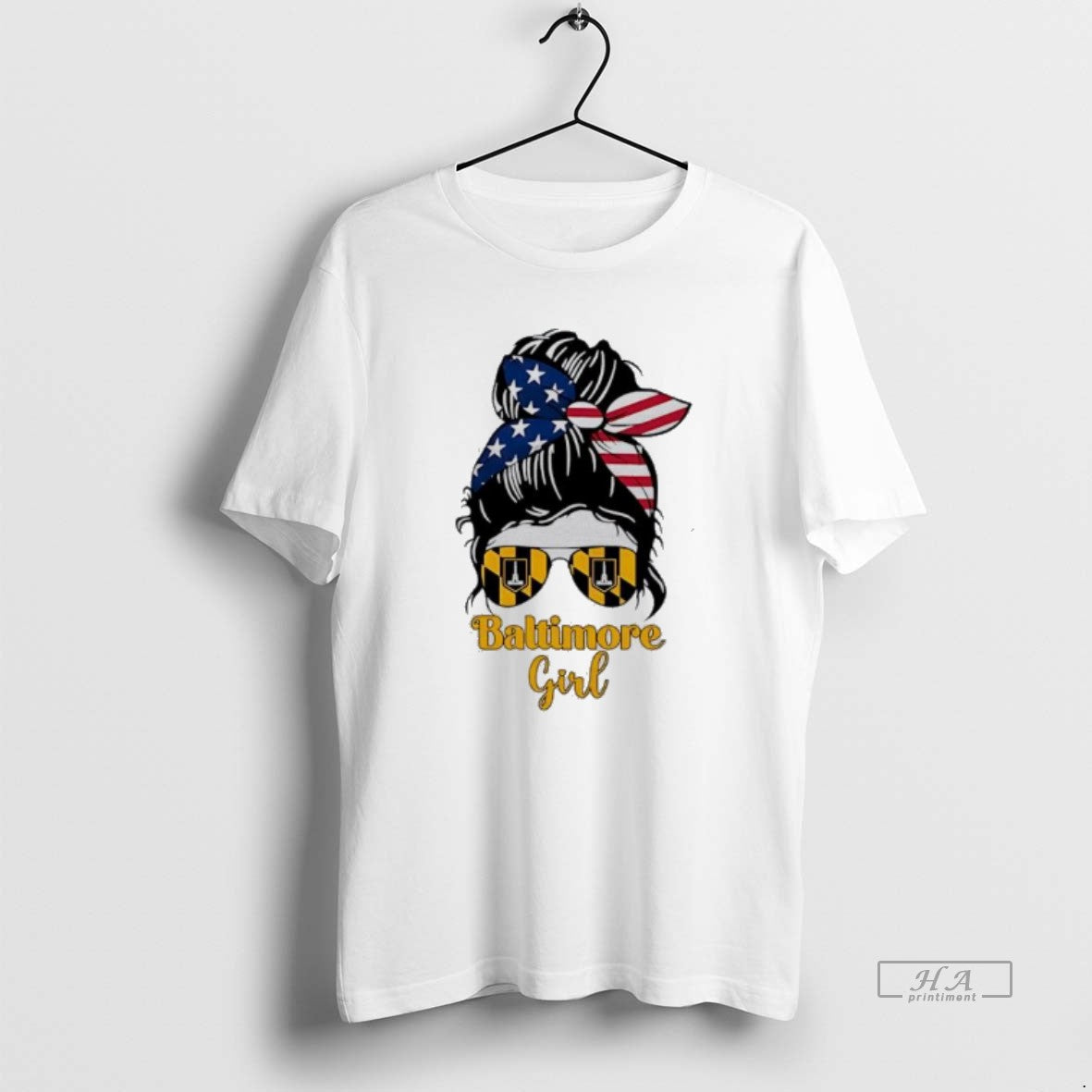 Official Baltimore Girl Messy Bun America T-Shirts, Hoodie, Sweatshirt | InkThreadWorks.com