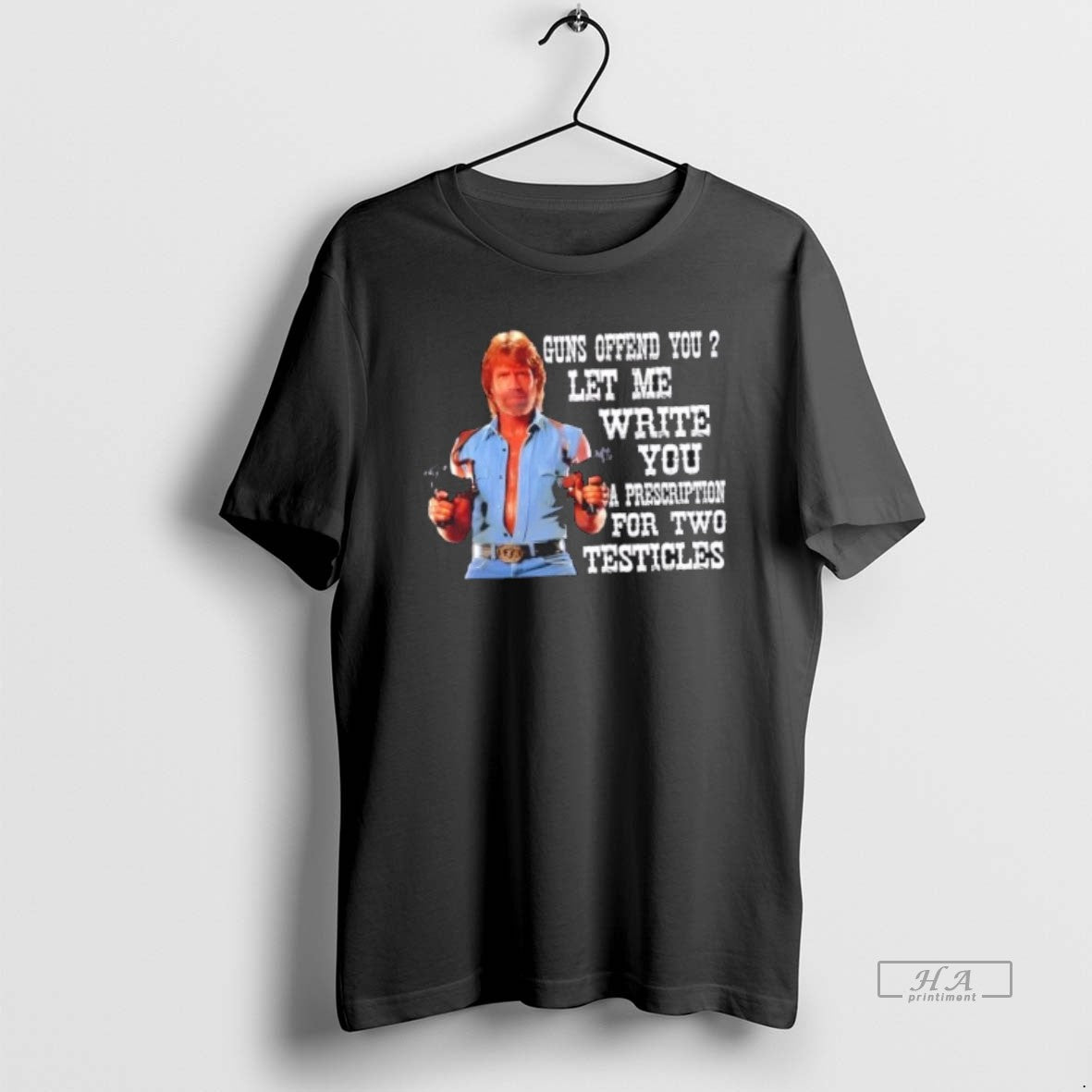 Official Chuck Norris Guns Offend You Let Me Write You A Prescription For Two Testicles T-Shirts, Hoodie, Sweatshirt